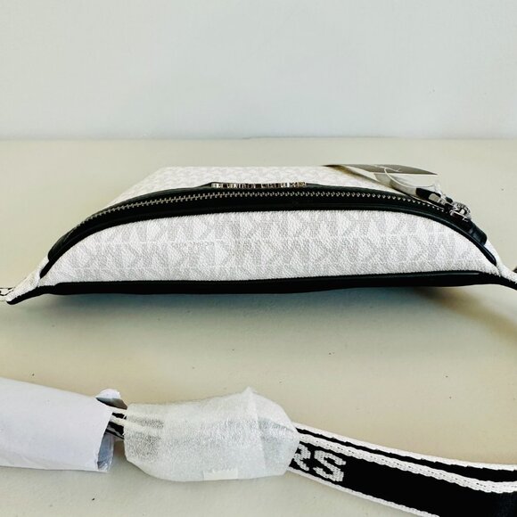 MICHAEL KORS MK SIGNATURE LOGO COOPER BELT BAG BRIGHT WHITE UNISEX - Picture 5 of 15